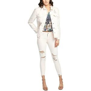 Rachel Roy Light Pink Distressed Denim Jean Jacket‎